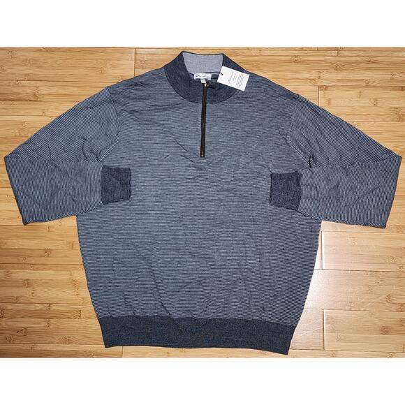 NWT Peter Millar Needle Stripe Wool Quarter Zip Sweater Gray Men's Size XXL 2XL - Picture 1 of 12